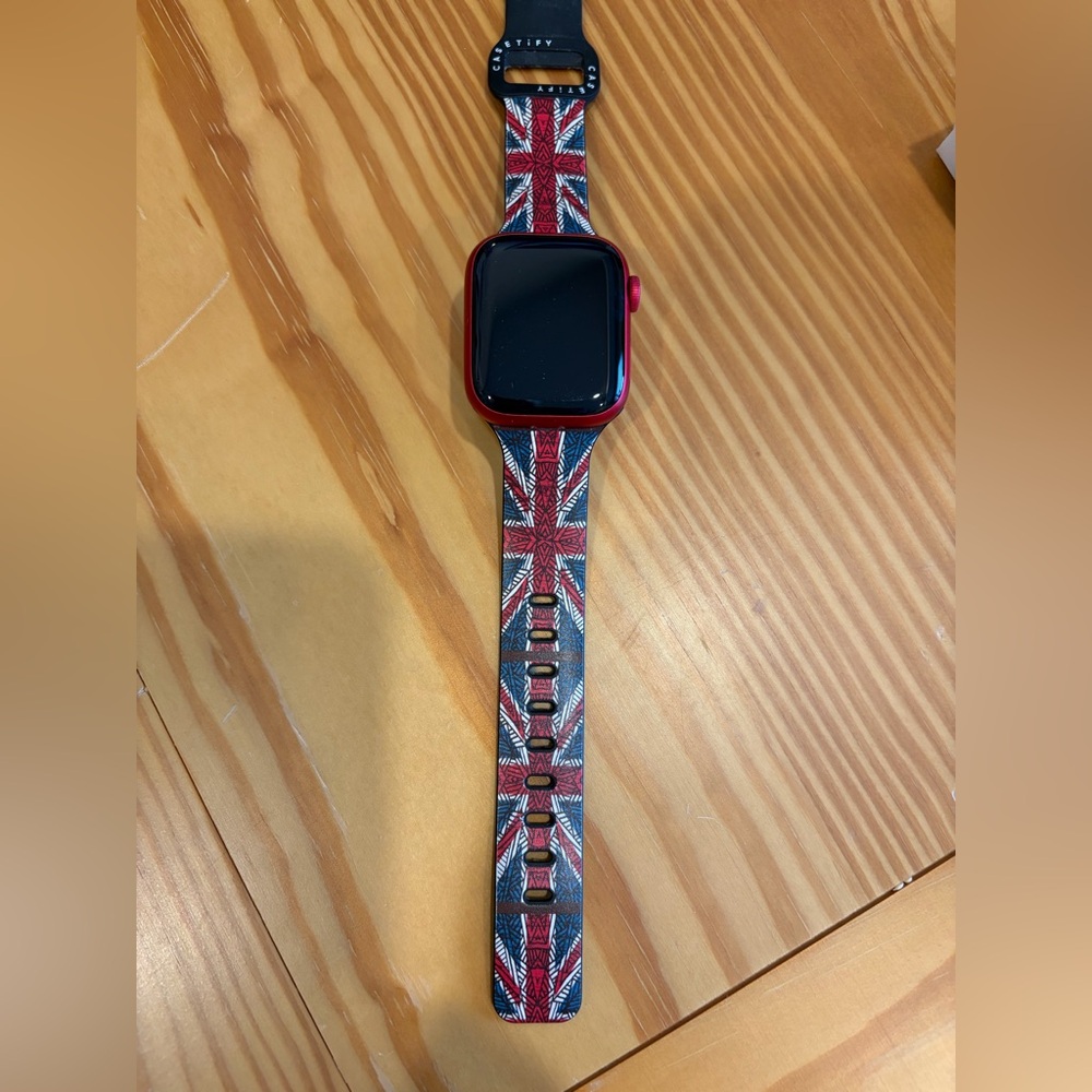 Apple Watch Series 9 with LTE Cellular, with Nike Red Sport Band & UK flag